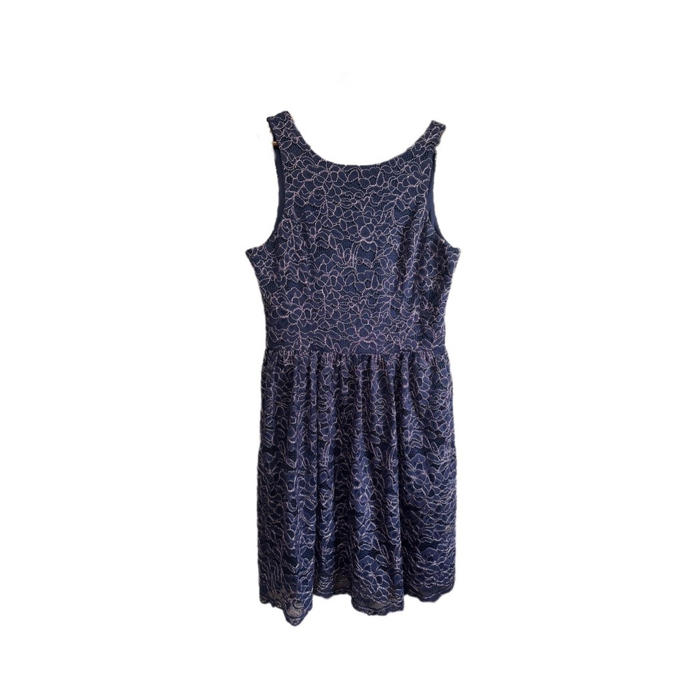 Xtraordinary Lace Fit & Flare Dress Womens 13 Navy Pink Metallic Shimmer